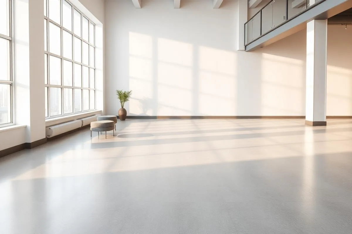 Sol en résine autolissante claire dans un loft contemporain