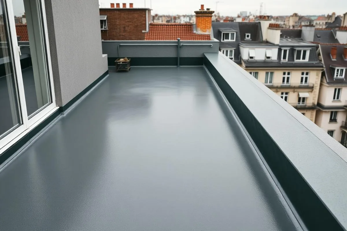 Membrane d'étanchéité liquide continue sur une terrasse urbaine